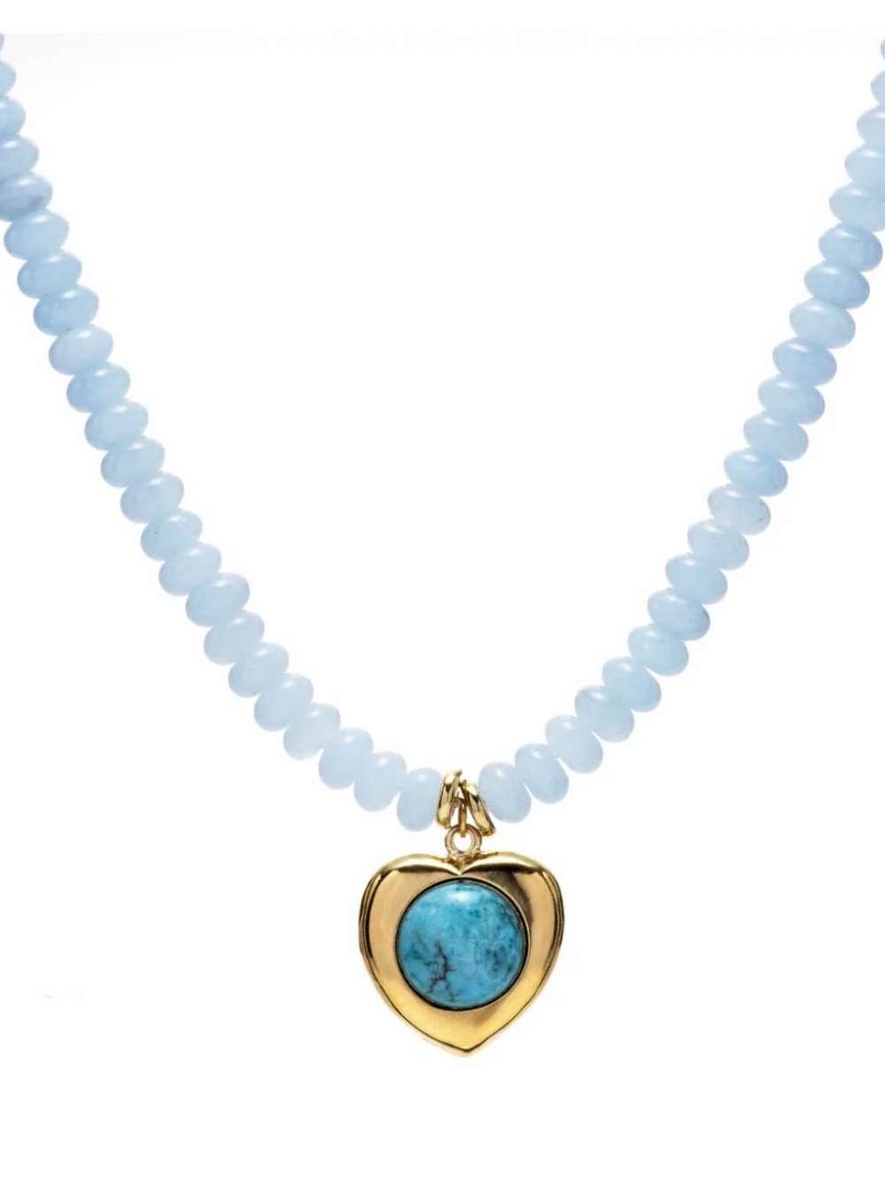 Agate stone Necklace with Turquoise Gold Heart pendant